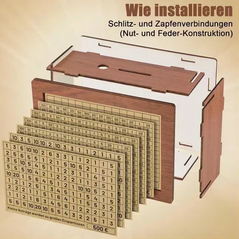 Wooden Money Box with 2026 Savings Goals – Holds 1000 to 10,000 GBP By Londonpieces