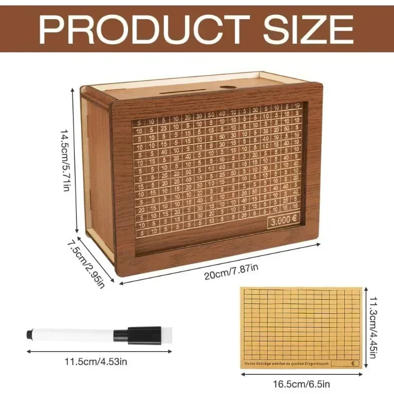 Wooden Money Box with 2026 Savings Goals – Holds 1000 to 10,000 GBP By Londonpieces