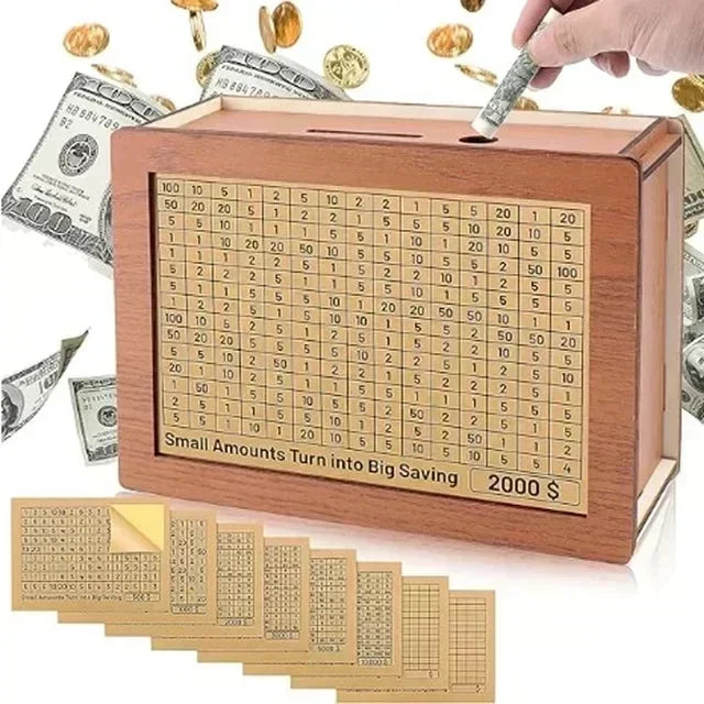 Wooden Money Box with 2026 Savings Goals – Holds 1000 to 10,000 GBP By Londonpieces