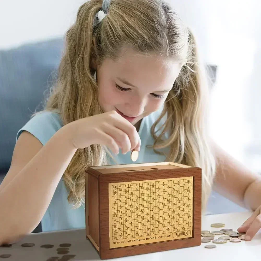 Wooden Money Box with 2026 Savings Goals – Holds 1000 to 10,000 GBP By Londonpieces