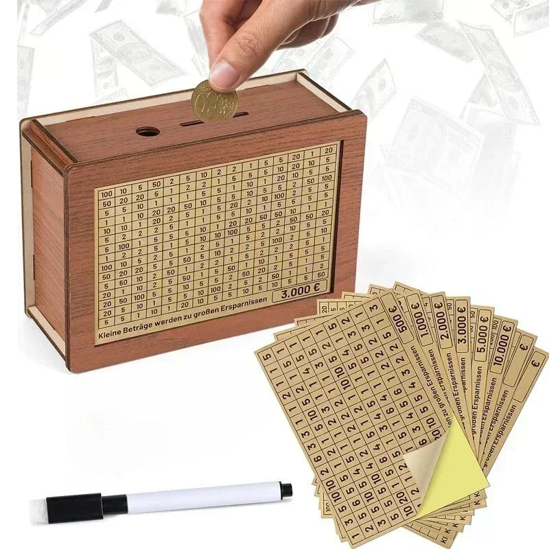 Wooden Money Box with 2026 Savings Goals – Holds 1000 to 10,000 GBP By Londonpieces